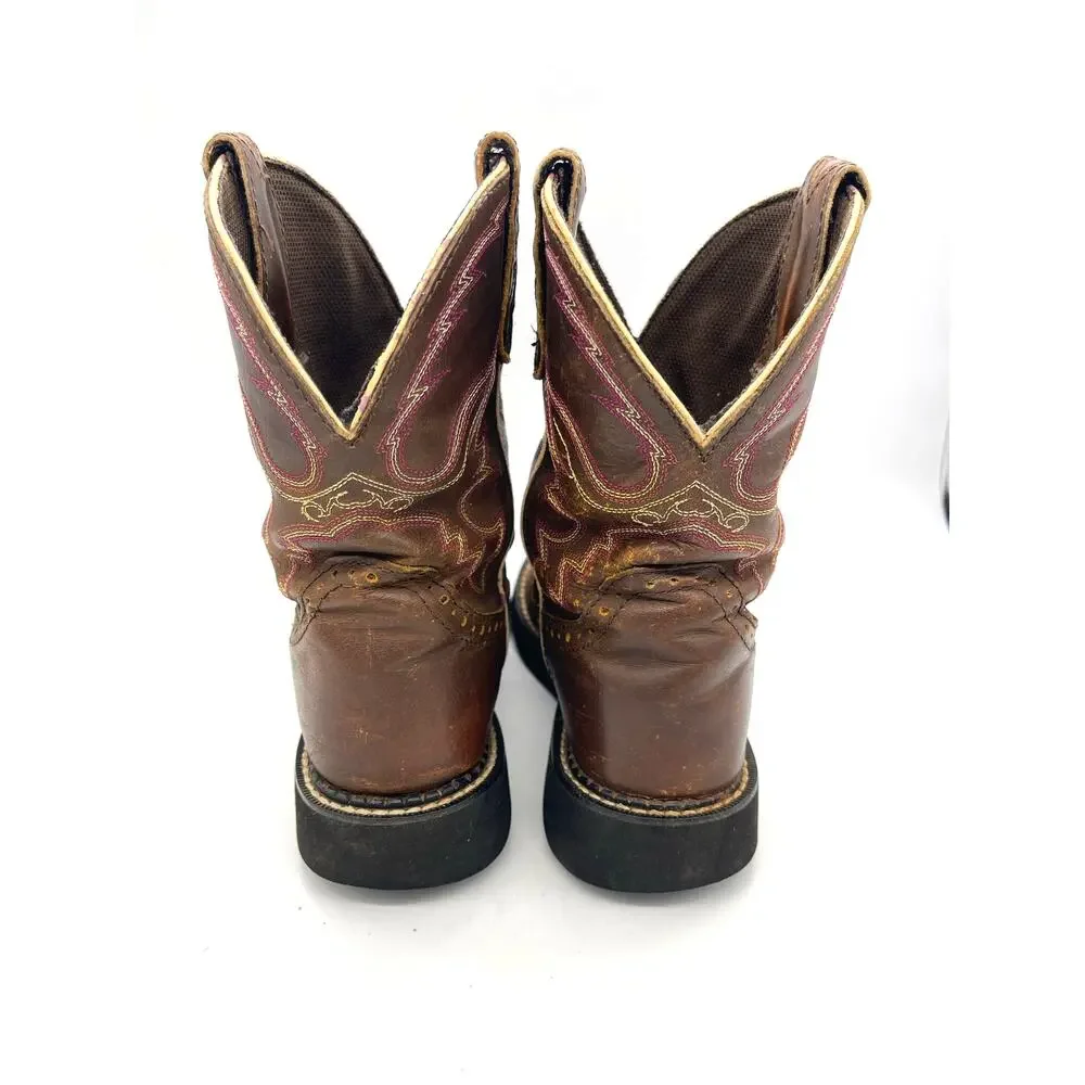 Justin Gypsy L9903 Girls Brown w/ Pink Trim Cowboy Western Boots Size 6